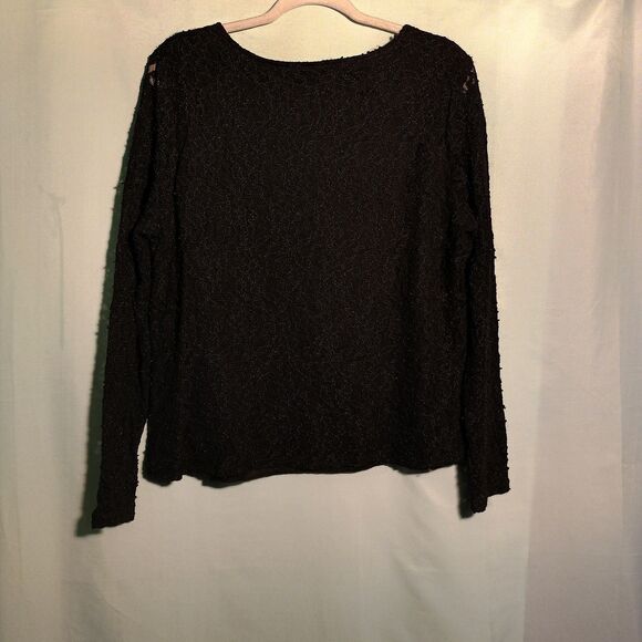 Black Long Sleeve Lace Textured Blouse – Elegant Sheer Overlay Top Size XL - Picture 4 of 4